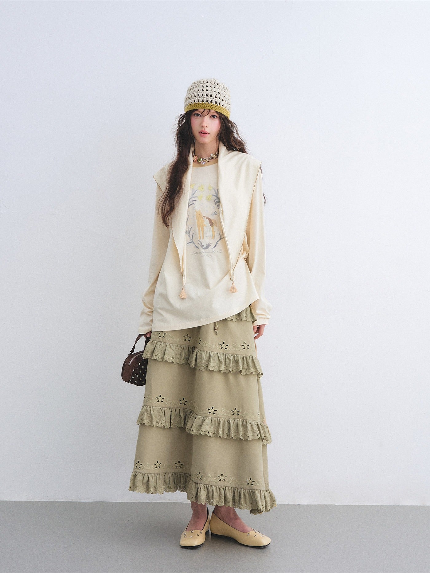 Bohemian Tiered Embroidered Maxi Skirt