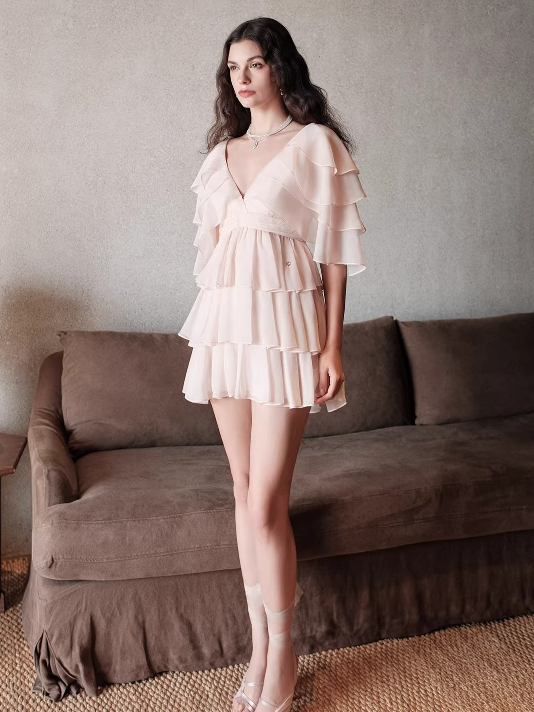 V-Neck Waist-Defined Midi Dress