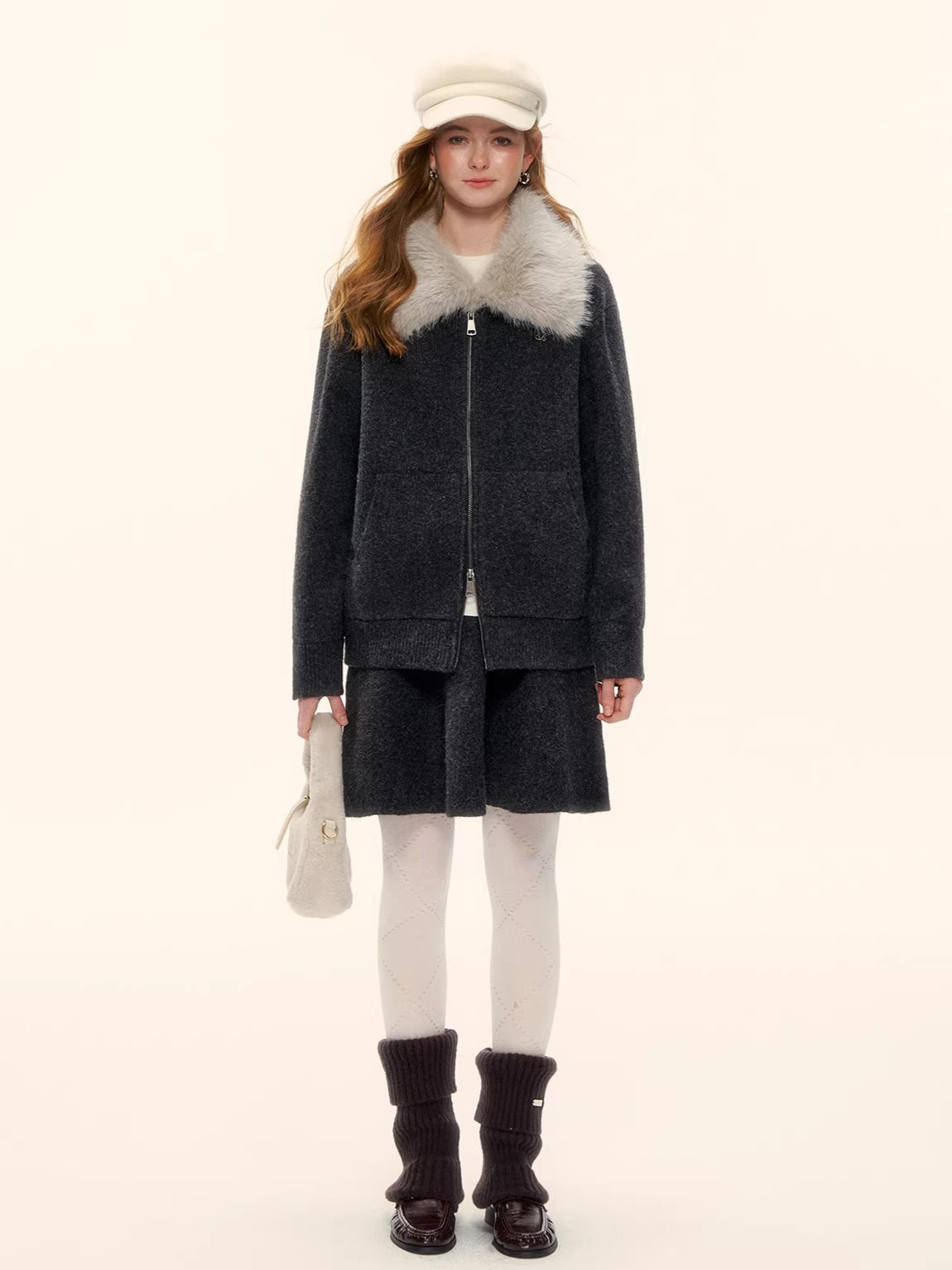 Wool-Blend Zip-Up Knit Jacket