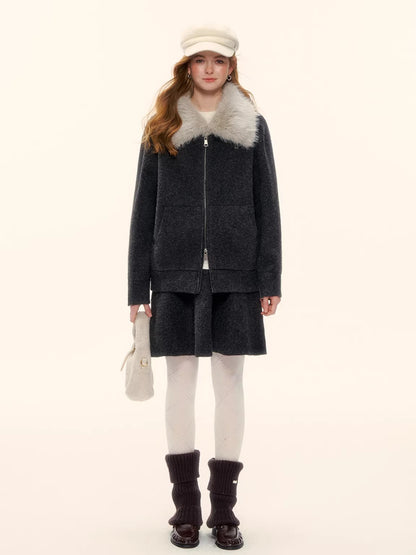 Wool-Blend Zip-Up Knit Jacket