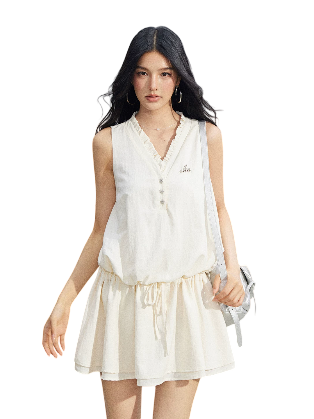 Ruffle Tie Waist Sleeveless Mini Dress