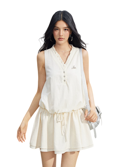 Ruffle Tie Waist Sleeveless Mini Dress