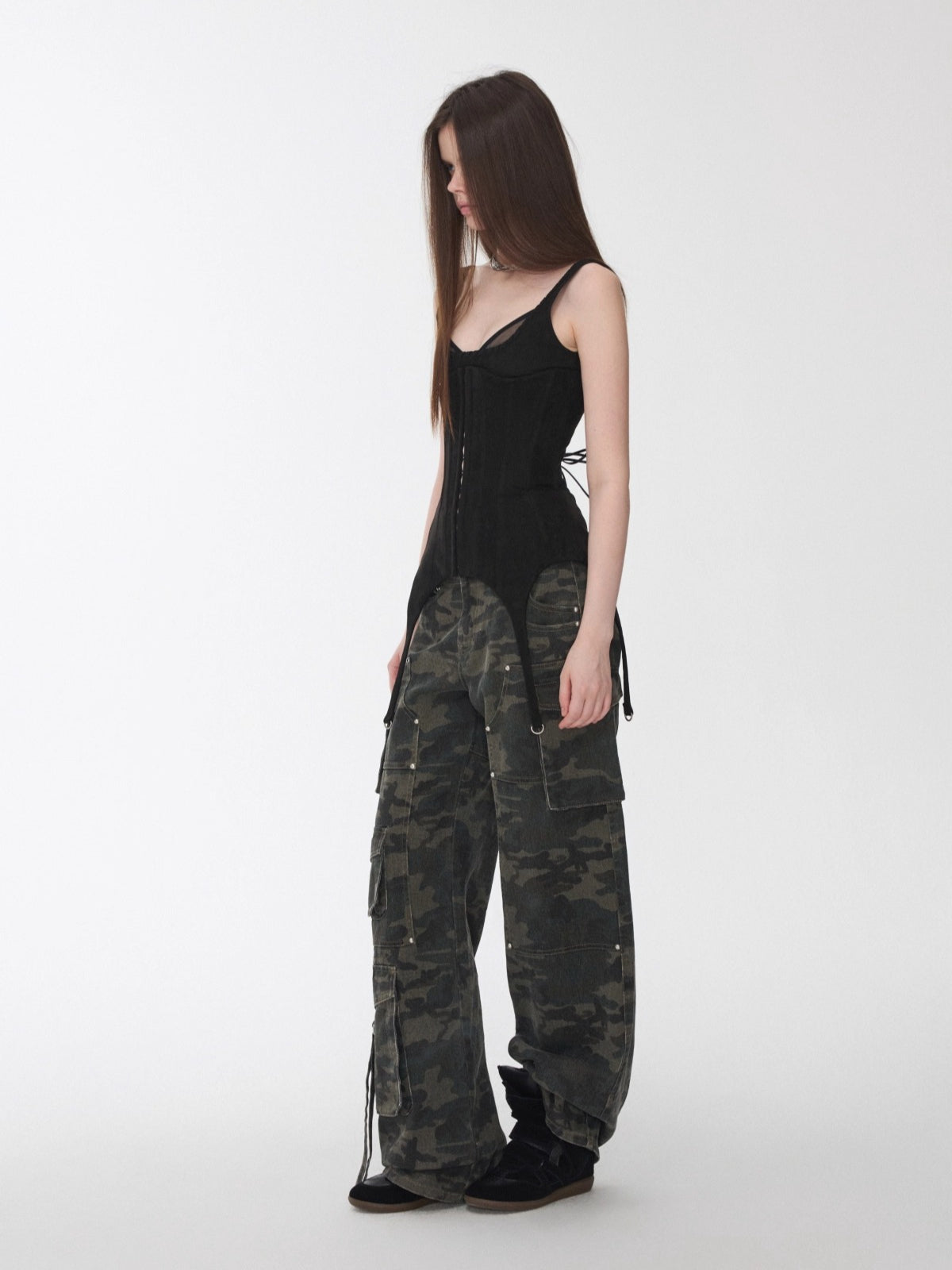 Suede-Effect Lace-Up Belt Corset