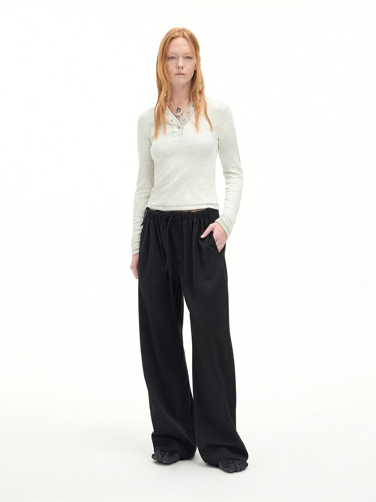 Drawstring Wool-Blend Wide-Leg Pants