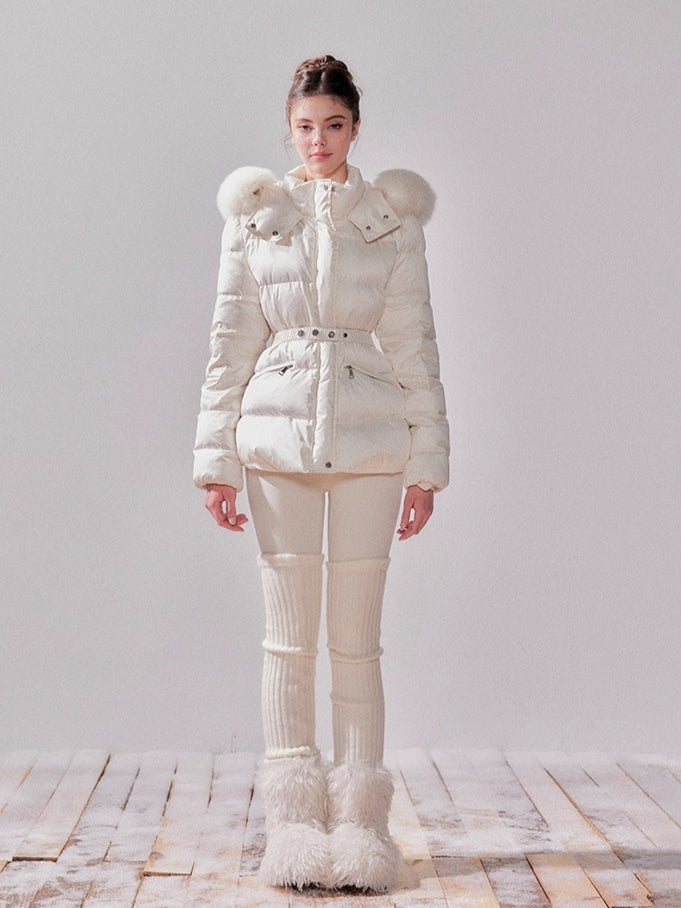 Snow Velvet Fox Fur Hooded Down Jacket