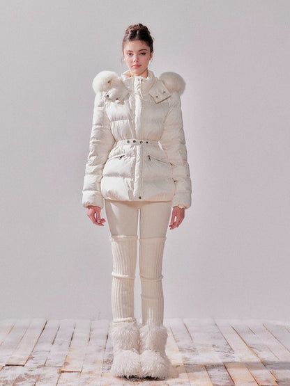 Snow Velvet Fox Fur Hooded Down Jacket