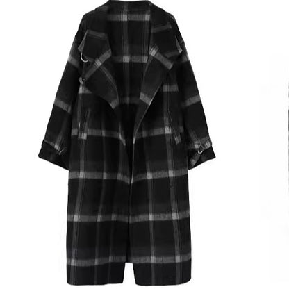 Plaid Stand-Collar Double-Faced Wool Coat