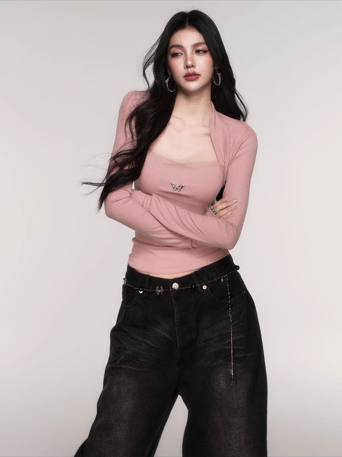 Sleeve-Detail Slim-Fit Knit Crewneck