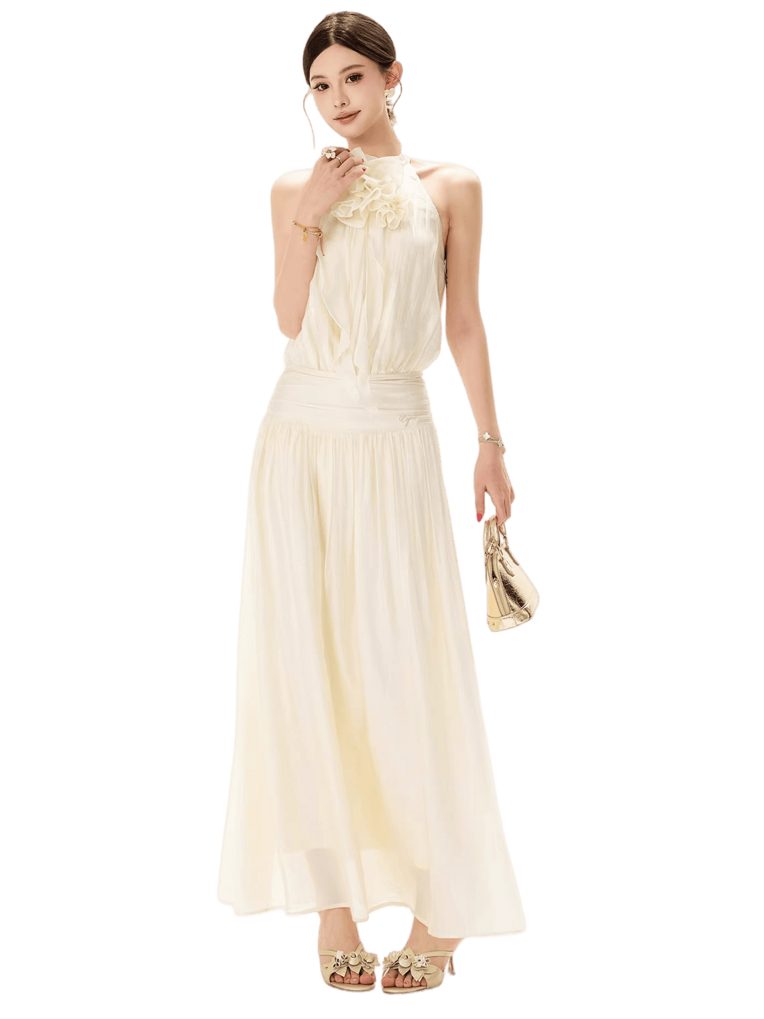 Floral Halterneck Draped Maxi Dress