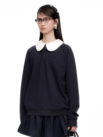 Detachable Collar Cotton-Blend Oversized Sweatshirt
