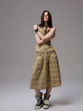 Plaid Halter Neck Backless Tank Top & Midi Skirt Set - CHINASQUAD