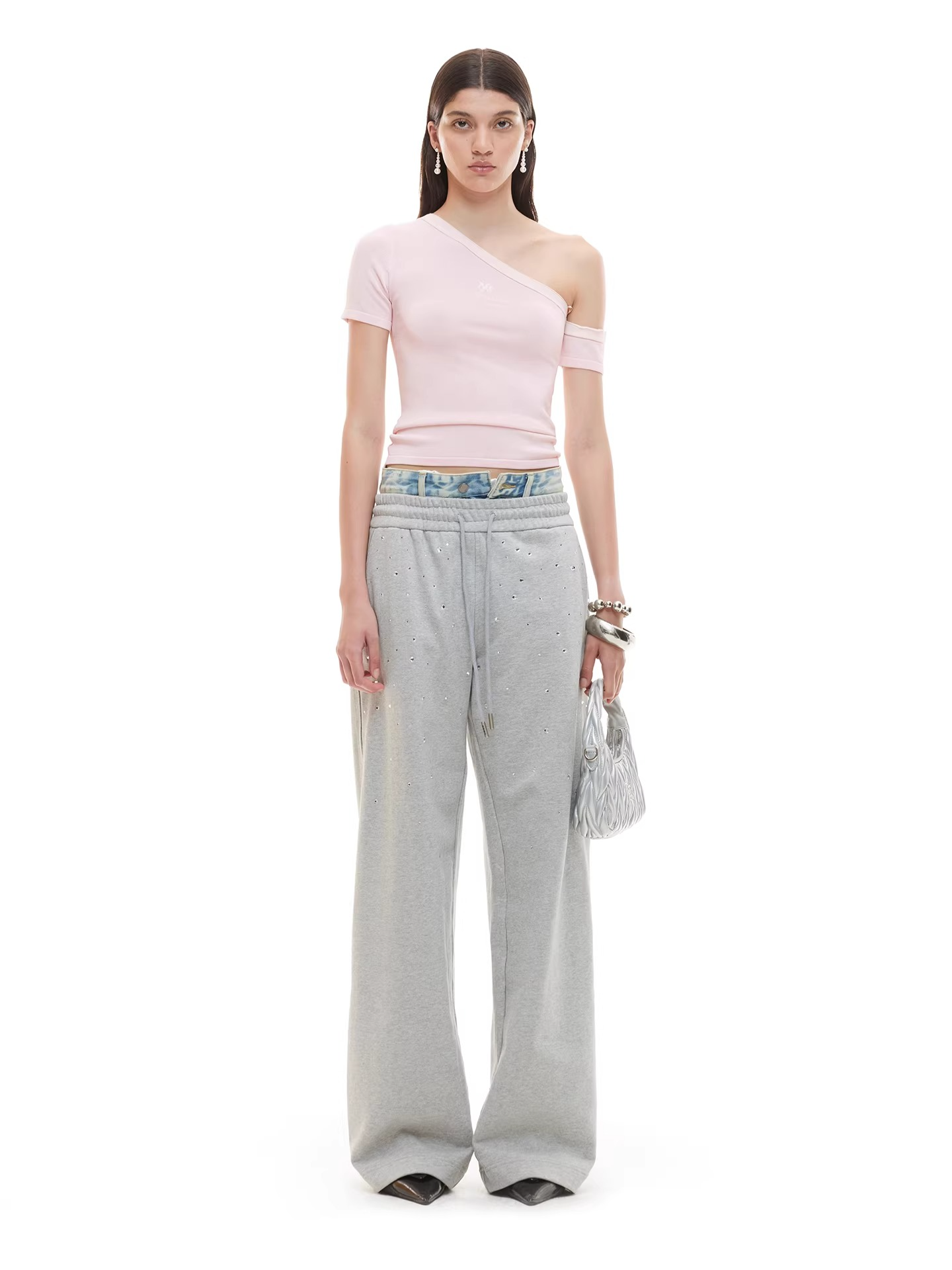 Asymmetric Sculpting Contrast Trim Fitted Tee