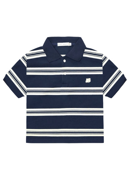 Polo-Collar Striped Color-Blocking T-shirt - CHINASQUAD