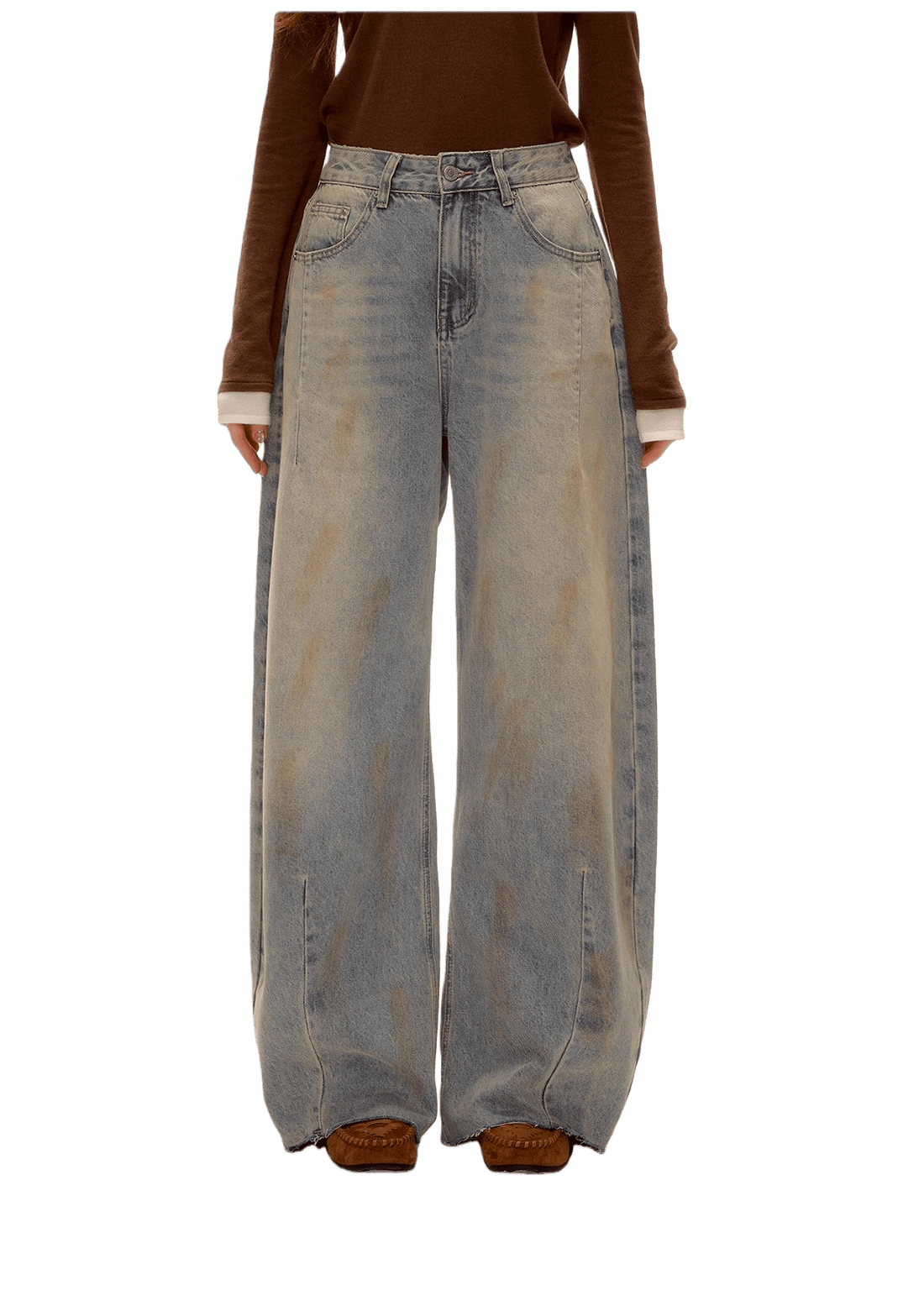 Vintage Washed Distressed Wide-Leg Denim Pants