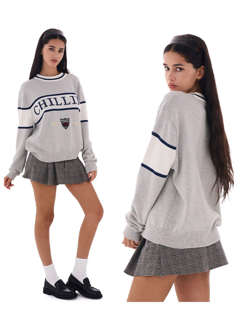 Varsity Knit Pullover Sweater