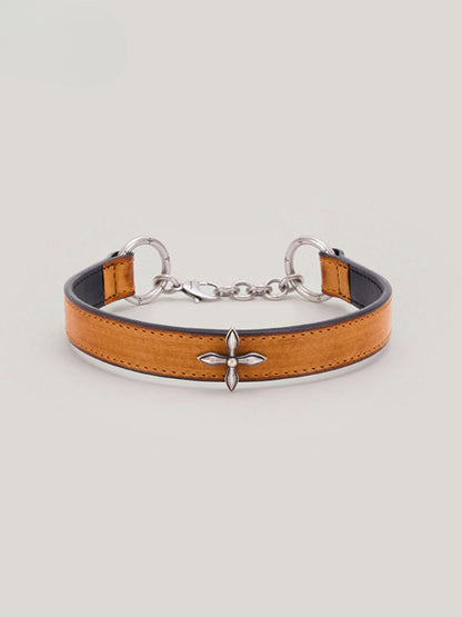Compass Cross Leather Choker