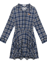 Collared Checked Waist-fitted Long-sleeve Shirt Dress - CHINASQUAD