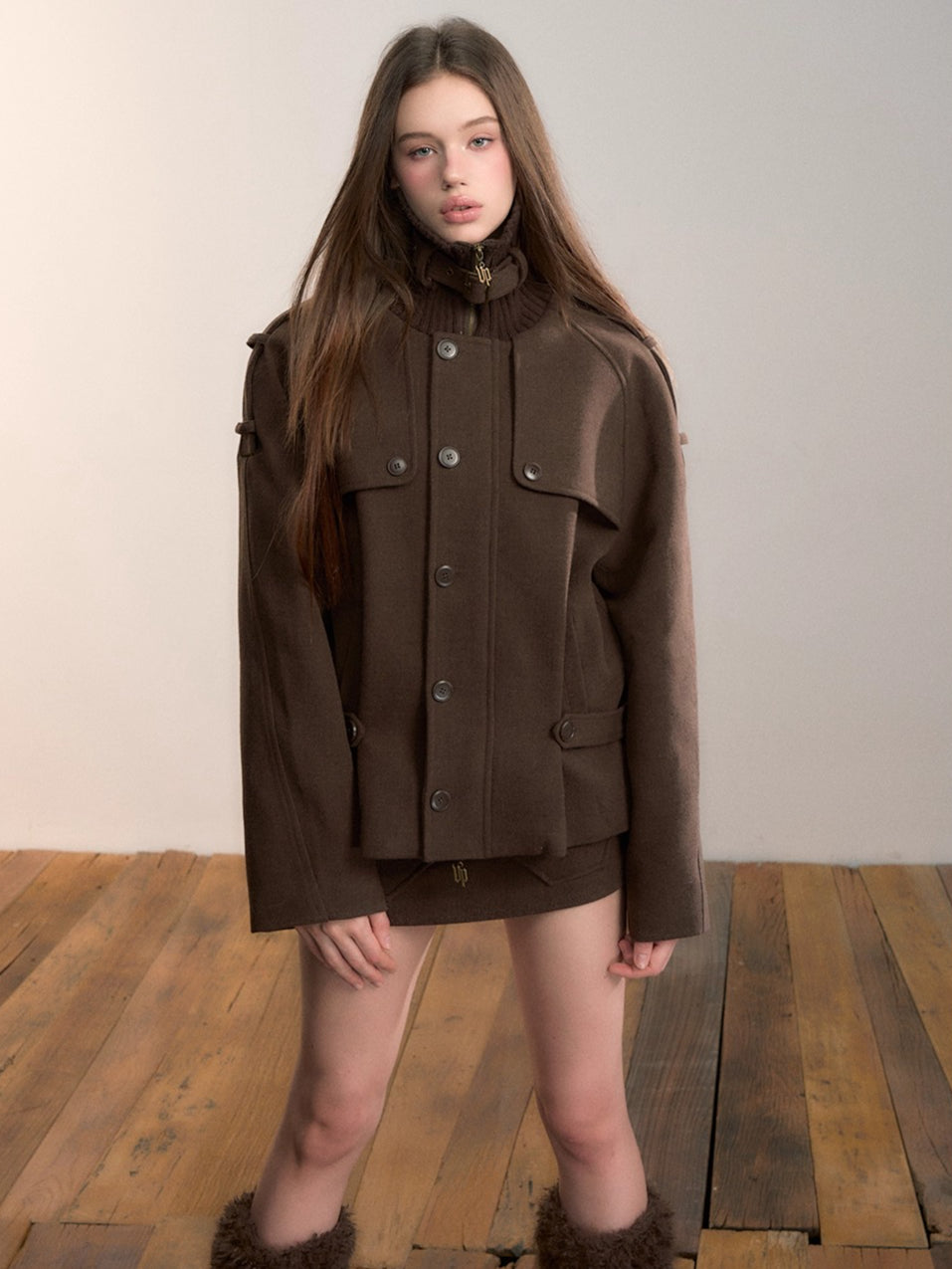 Wool-Blend Panelled High-Neck Puffer Jacket