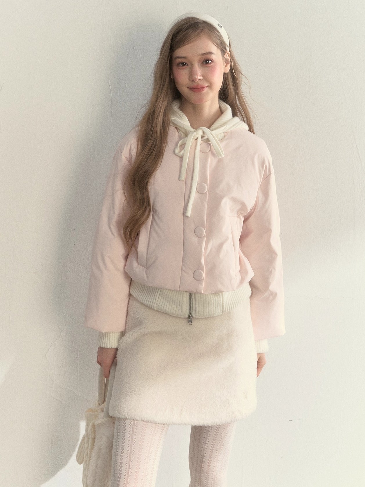 Glacier Pink Knit-Lined Hooded Down Jacket