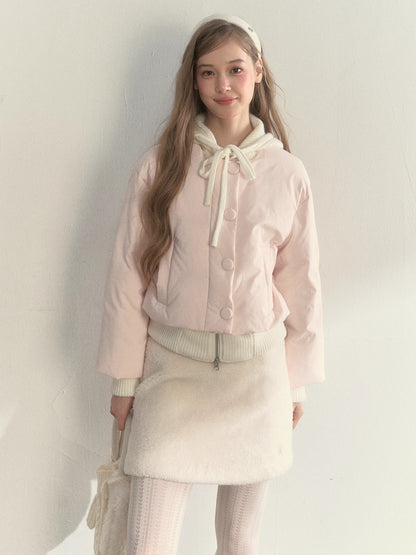 Glacier Pink Knit-Lined Hooded Down Jacket