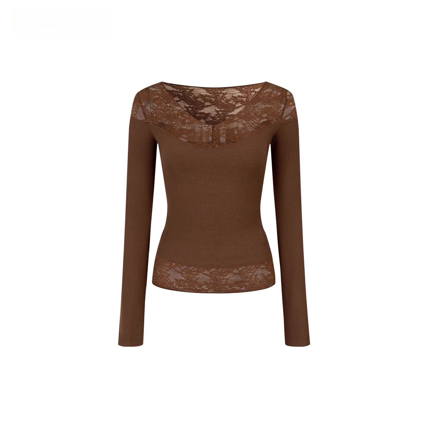 Lace-Trimmed Rib Knit V-Neck Knitwear