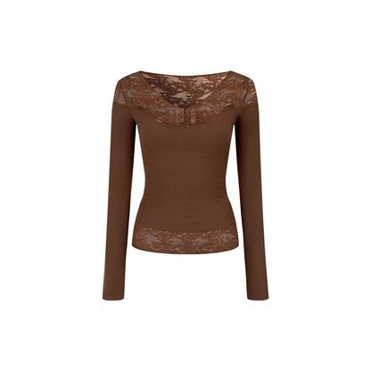 Lace-Trimmed Rib Knit V-Neck Knitwear