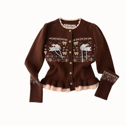 Fair Isle Knit Cardigan &amp; Polka Dot Skirt Set