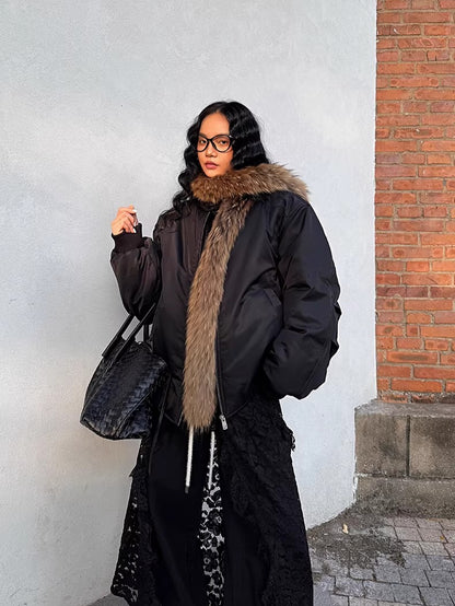 Raccoon Fur Trim Quilted Jacket