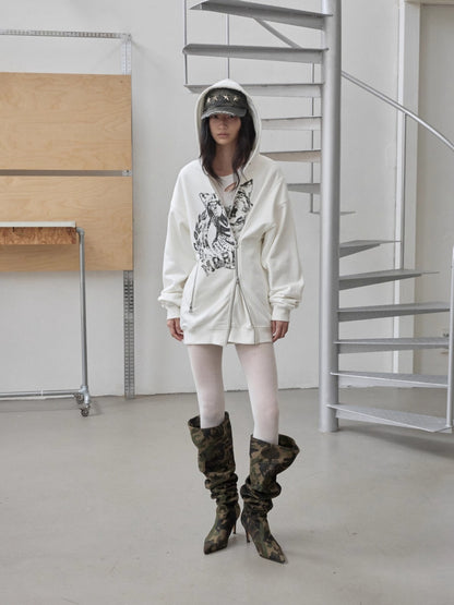 Cat Print Double-Zip Convertible Hoodie