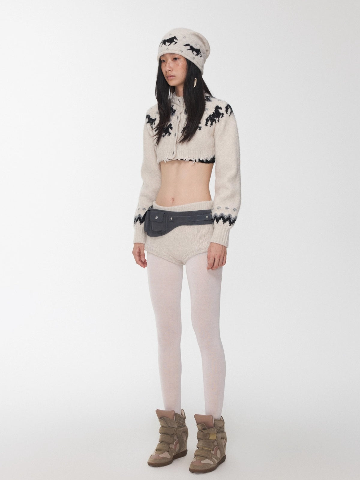 Fair Isle Pony Jacquard Knit Beanie