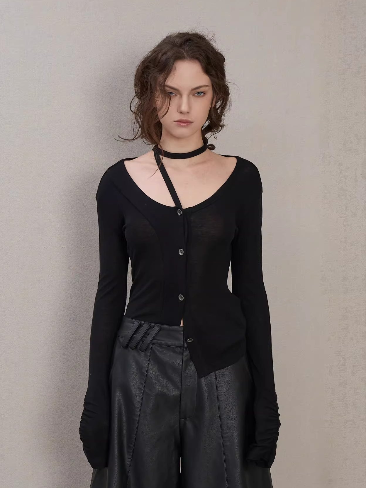 Wool Neck-Wrap Base Layer Cardigan