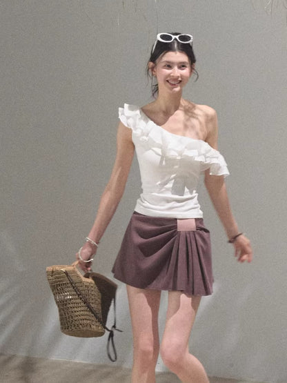 Leather Patch Lyocell–Linen A-Line Skirt