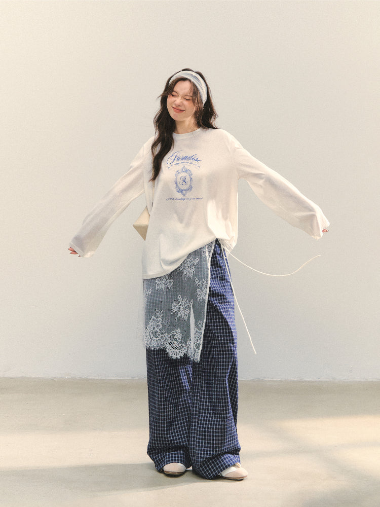 Plaid Color-block Waist Spliced Straight Pants - CHINASQUAD