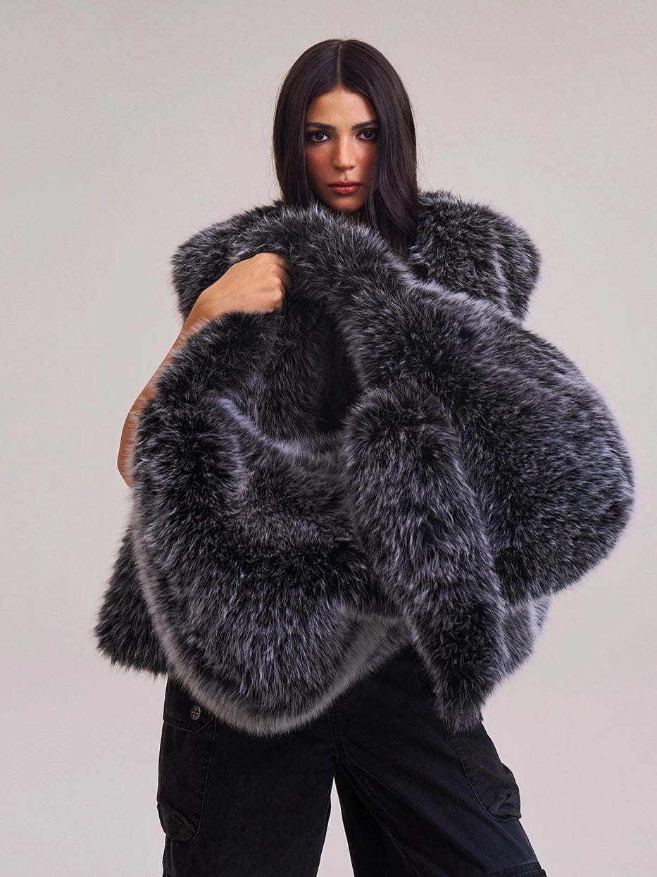 Cross Relic Faux Fur Stone Bag