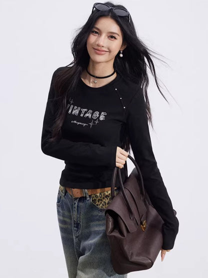 Letter-Print Slim-Fit Long-Sleeve T-Shirt