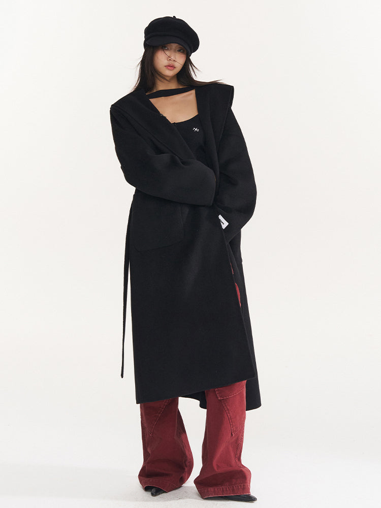 Wool Belted Hooded Coat