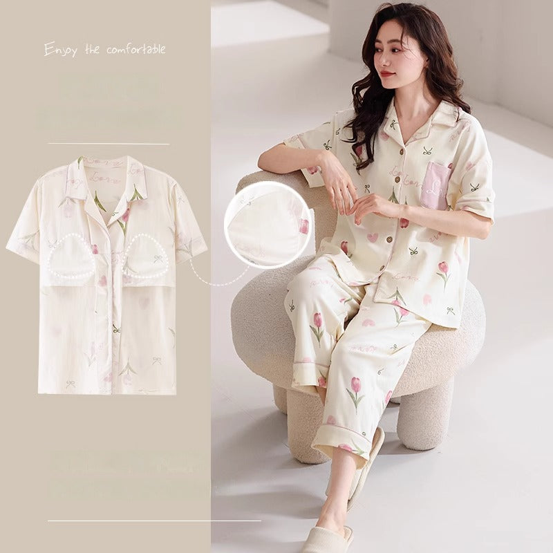 Cute Short-sleeved Cotton Home Loungewear Set