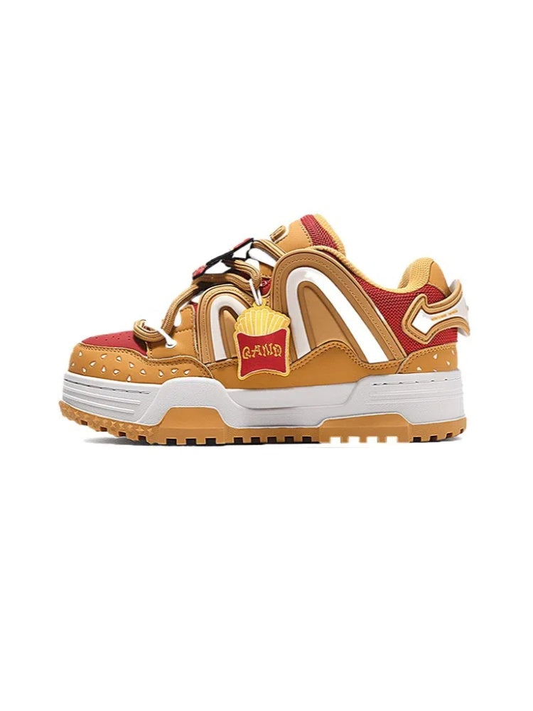 Orange Burger Embroidered Lettering Low-Top Skate Sneakers