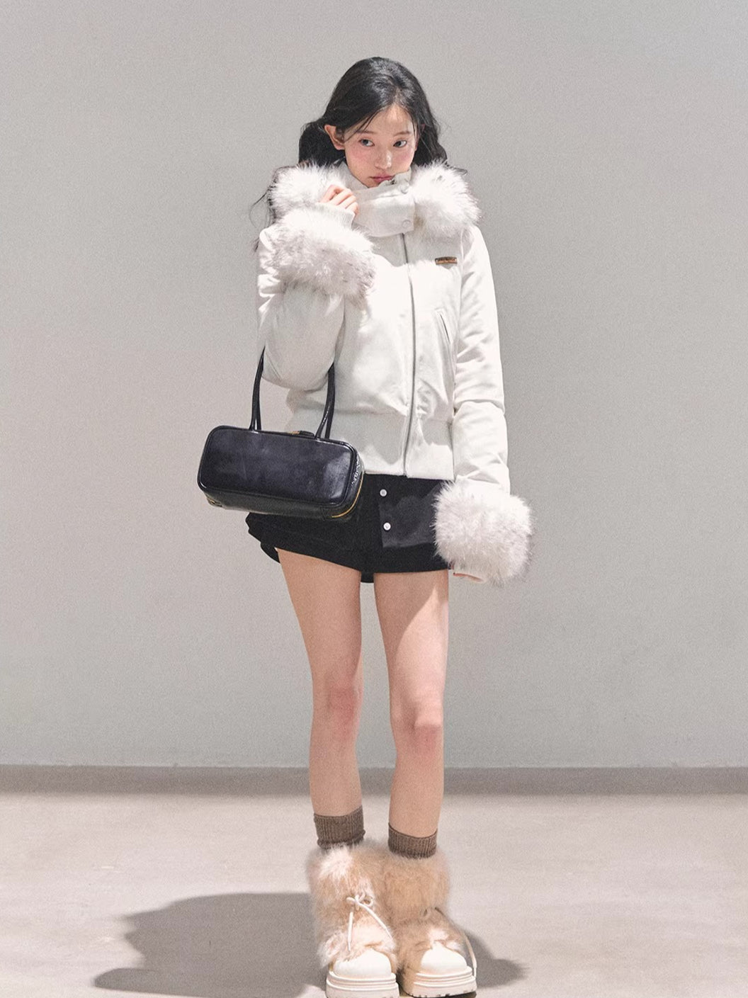 Faux Fur White Duck Down Puffer Jacket