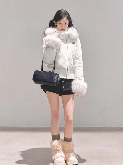 Faux Fur White Duck Down Puffer Jacket