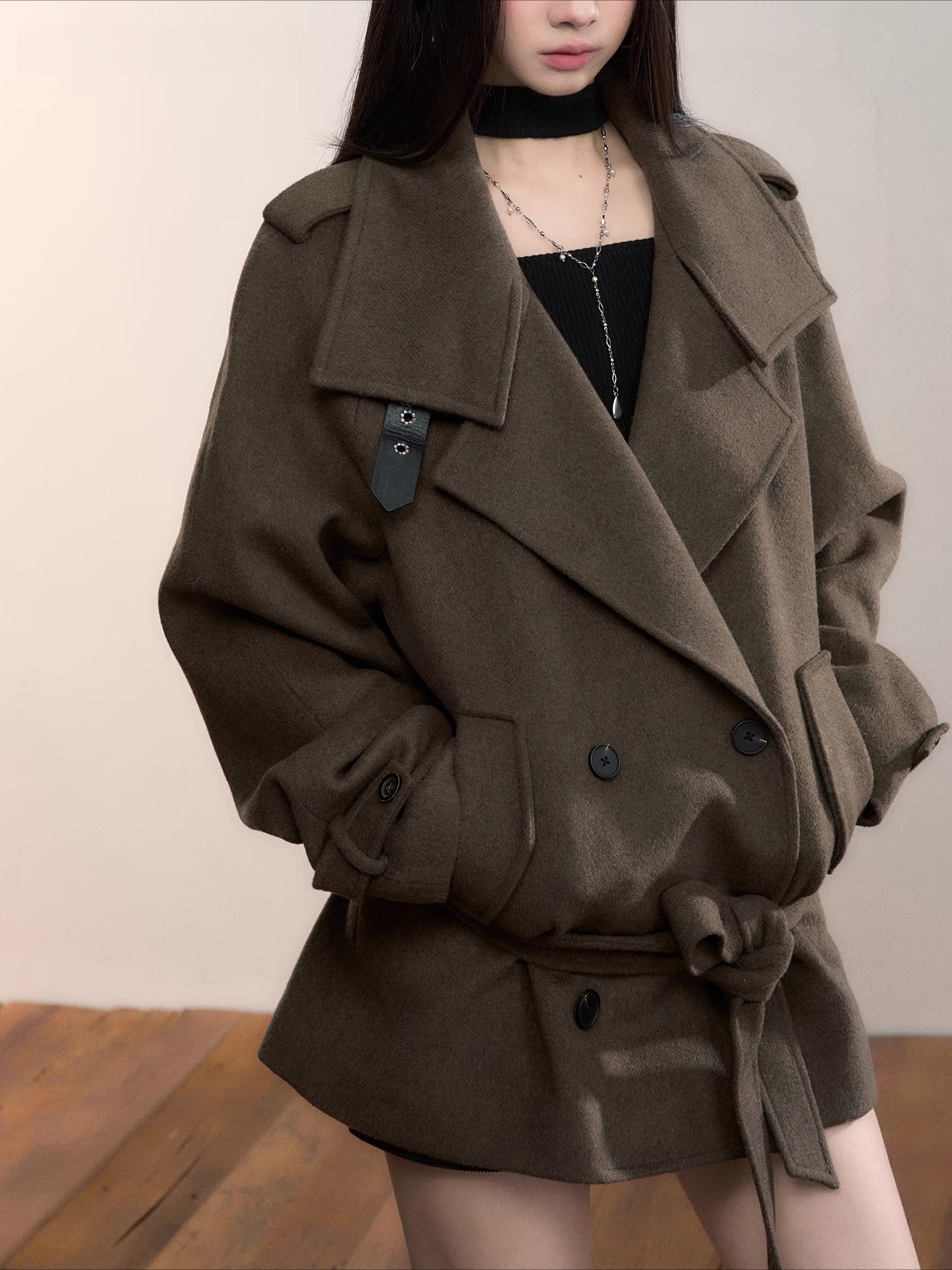 Structured Wool Blend High-Neck Coat