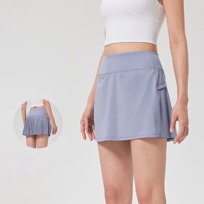 Purple &amp; White Mock Two-piece High-waisted Pleated Sports Skirt