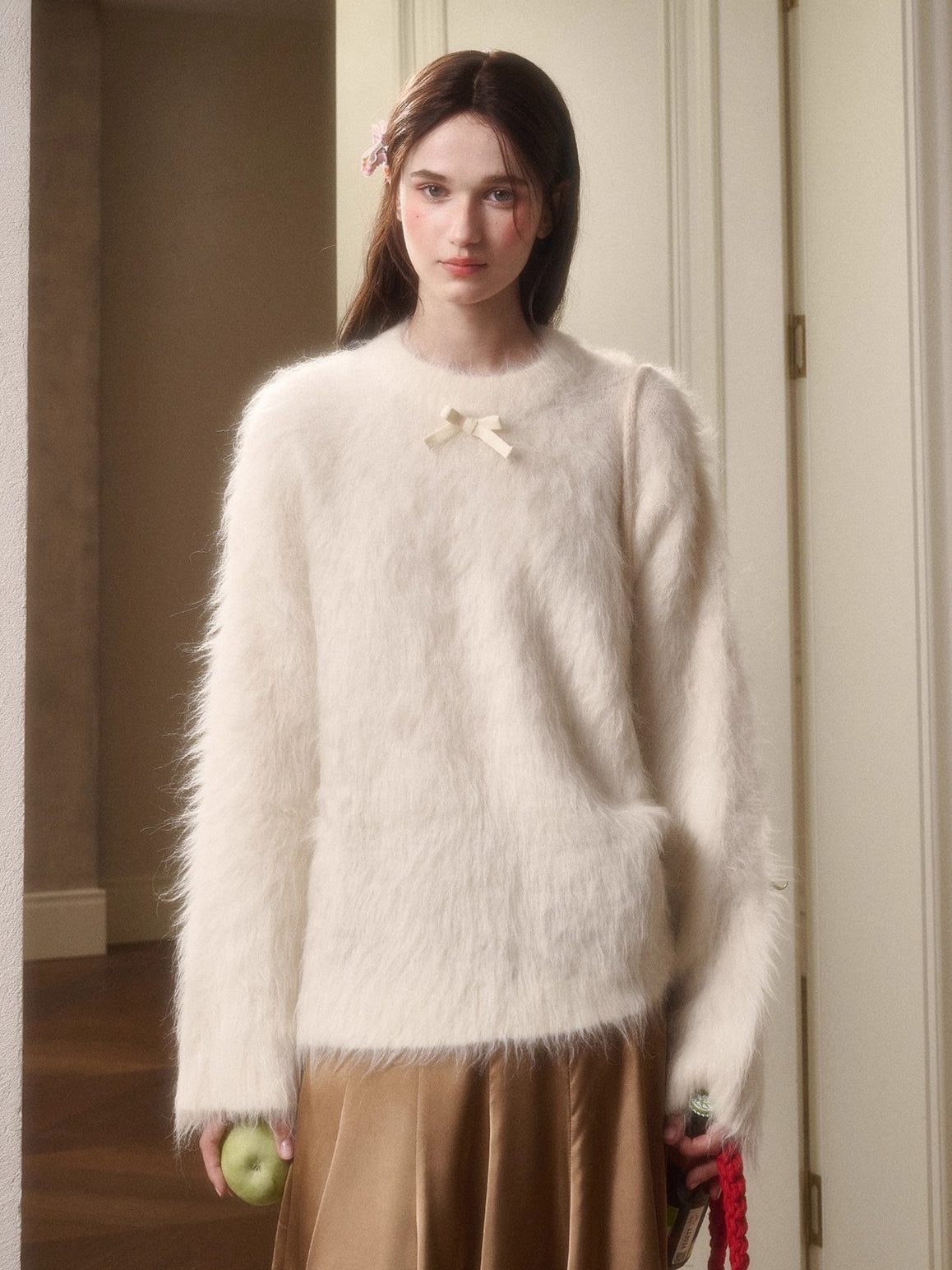 Little Lamb Alpaca-Cashmere Long Plush Crewneck