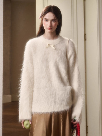 Little Lamb Alpaca-Cashmere Long Plush Crewneck