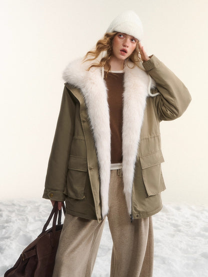 Fur-Trim Padded Utility Parka Jacket