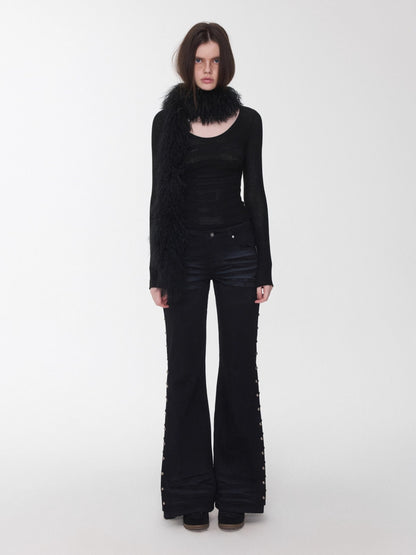 Studded Cat-Whisker Flared Denim Pants
