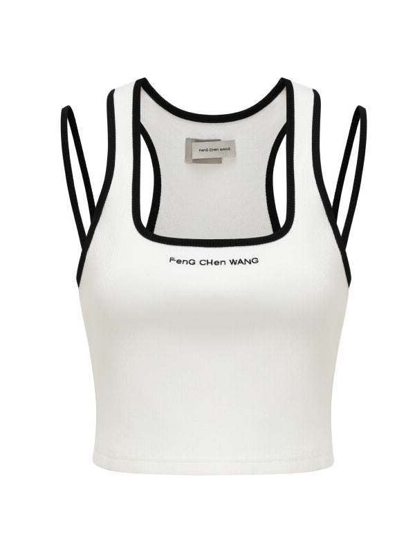 Black &amp; White Square Neck Logo Tank Top