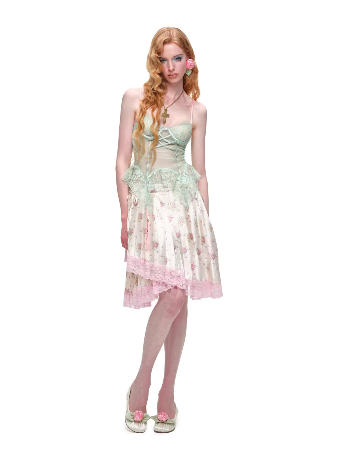 Sheer Lace Corset Suspender Camisole