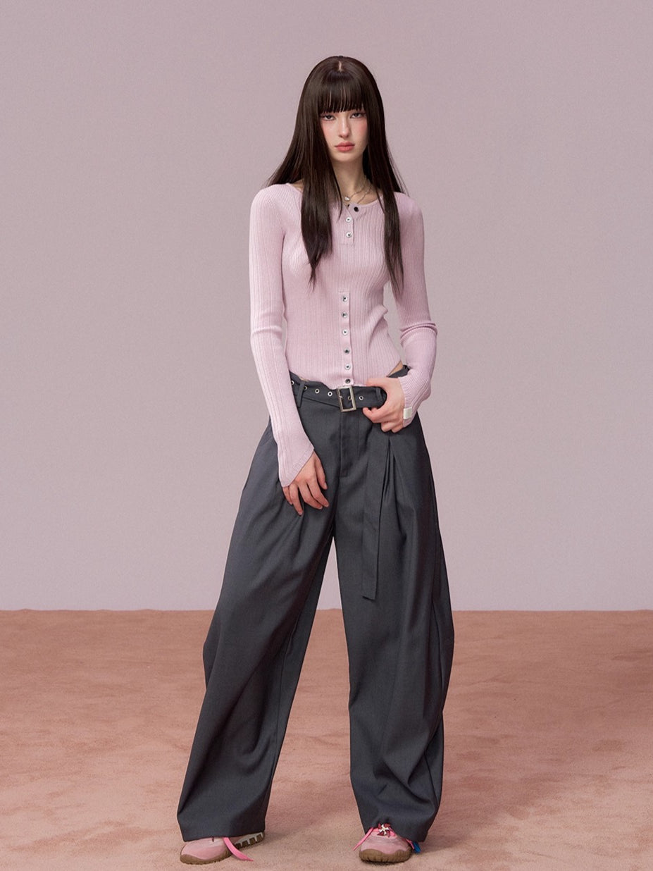 Tailored Drape Wide-Leg Suit Trousers