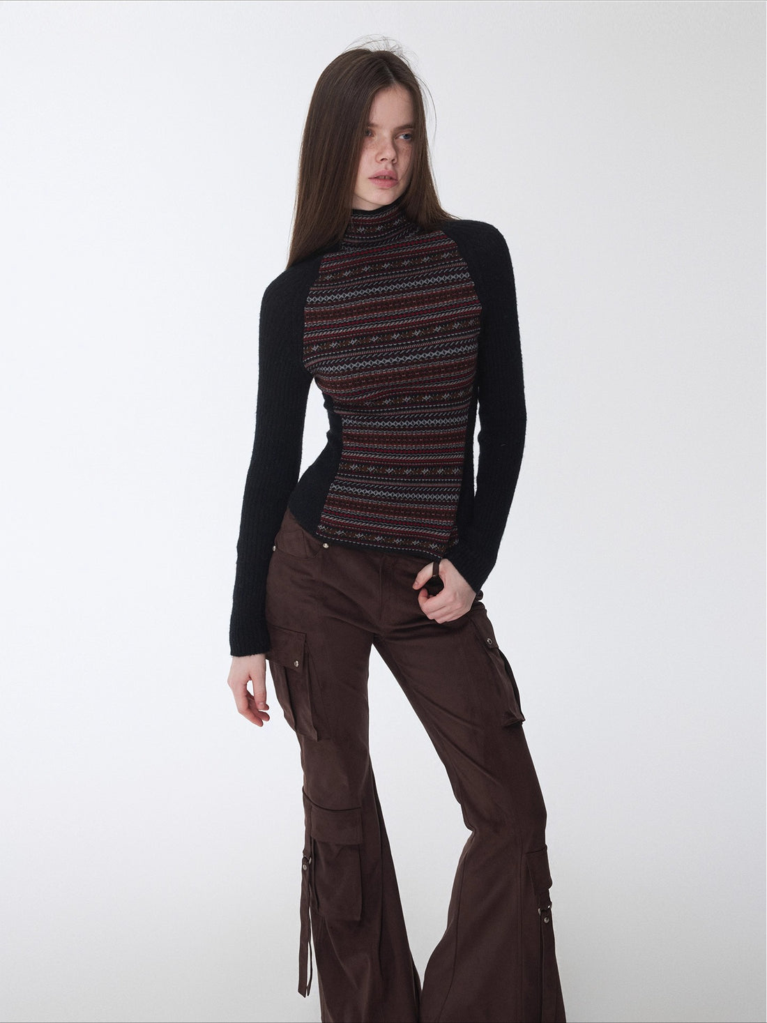 Fair Isle Raglan Knit Turtleneck Sweater